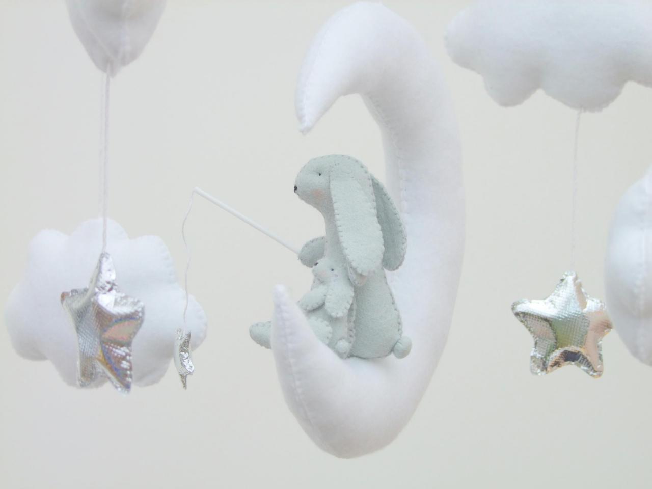 To The Moon And Back Baby Mobile Bunny Baby Mobile Clouds Stars